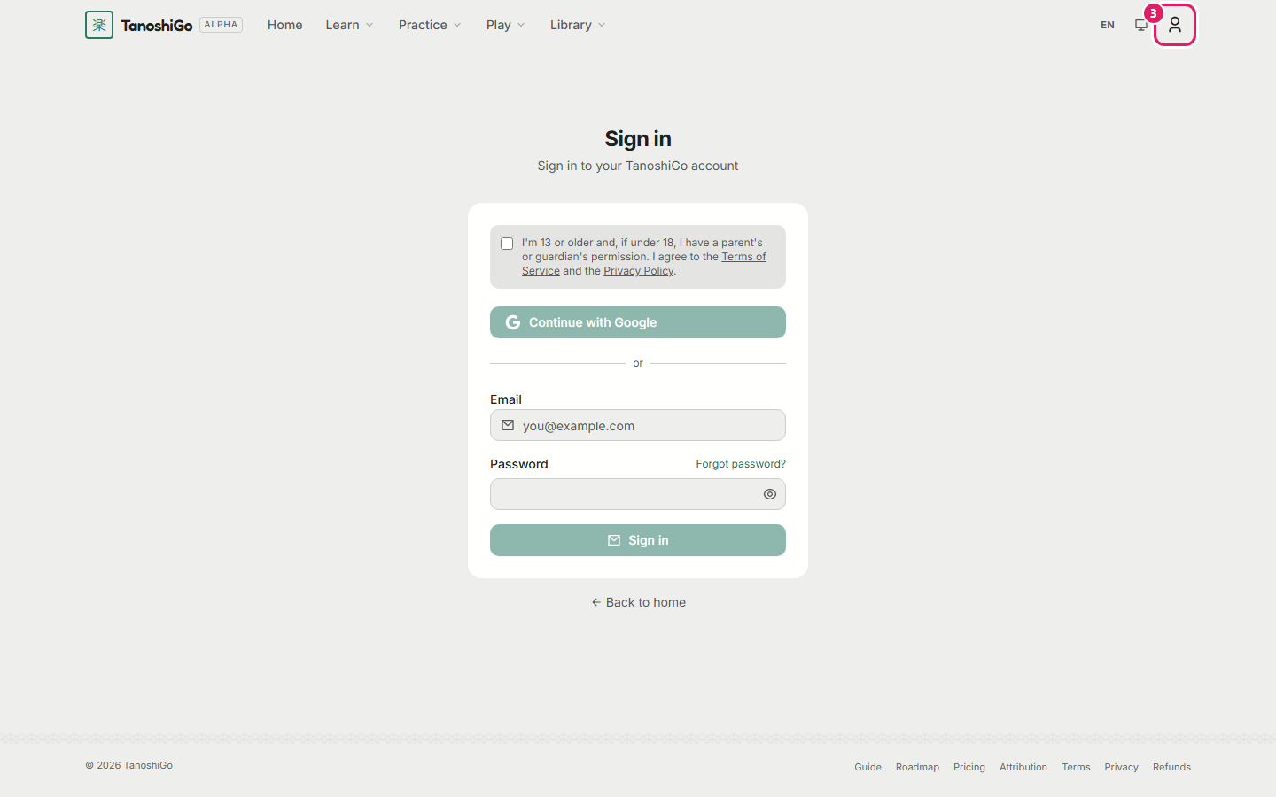 The sign-in page.