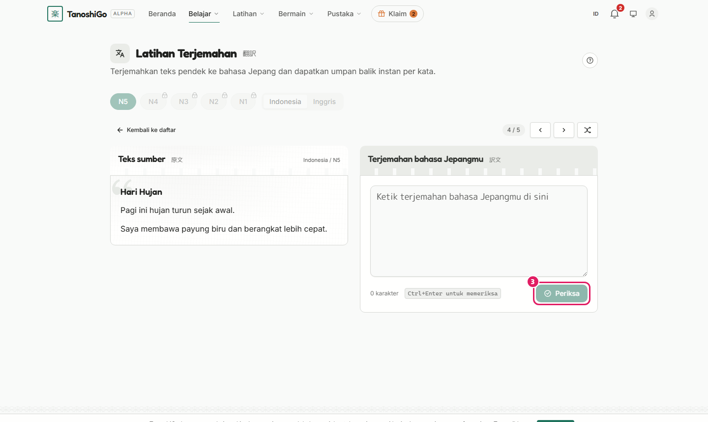 Teks sumber dan jawabanmu, berdampingan.