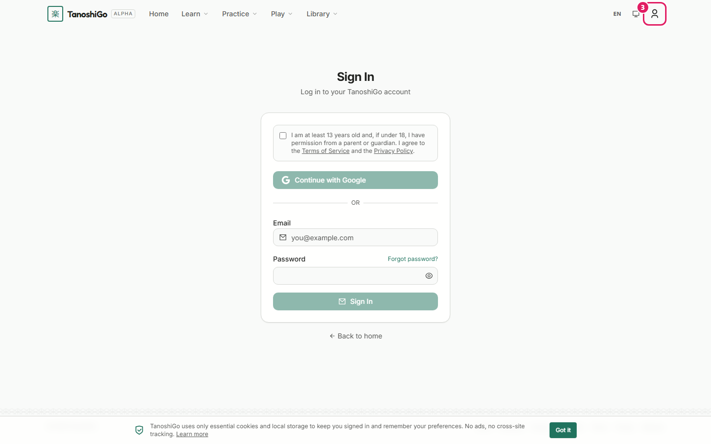 The sign-in page.